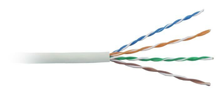 Витая пара Hyperline [UUTP4-C5E-S24-IN-LSZH-GY-305] U/UTP 4x2x0.51мм, 24 AWG, кабель кат. 5е, 4 пары, Внутренняя, LSZH, Серый, 305м