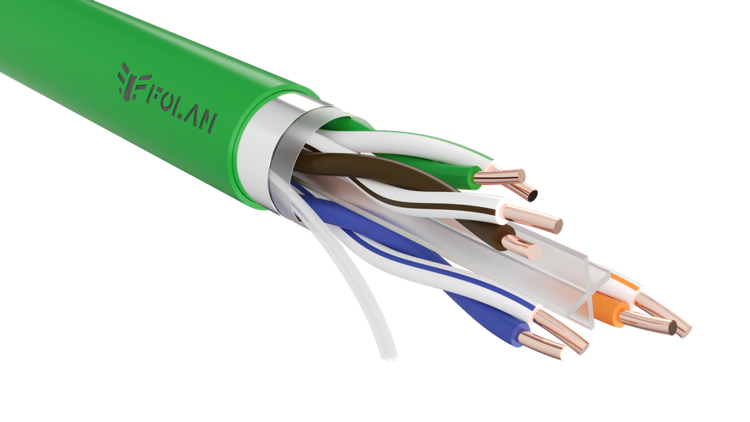 Витая пара Folan [FU42057LSLT] F/UTP 4x2x0.57мм, 24 AWG, кабель кат. 6, 4 пары, Внутренняя, PVC нг(А)-LSLTx, зелёный, 305м