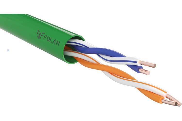 Витая пара Folan [U22052LSLT] U/UTP 2x2x0.52мм, 24 AWG, кабель кат. 5е, 2 пары, Внутренняя, PVCLS нг(А)-LSLTx, зеленый, 500м