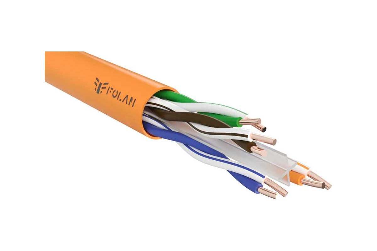 Кабель витая пара Folan [U42057ZHHF] U/UTP 4x2x0.57мм, 24 AWG, кат. 6, 4 пары, Внутренняя, нг(А)-HF, серый, 305м