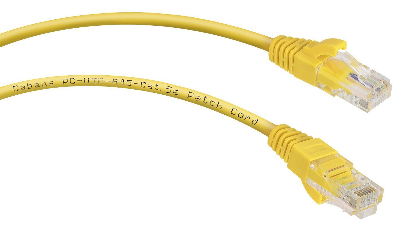 Неэкранированный патч-корд Cabeus U/UTP, категория 5е, 2xRJ45/8p8c, желтый, PVC, 1м PC-UTP-RJ45-Cat.5e-1m-YL