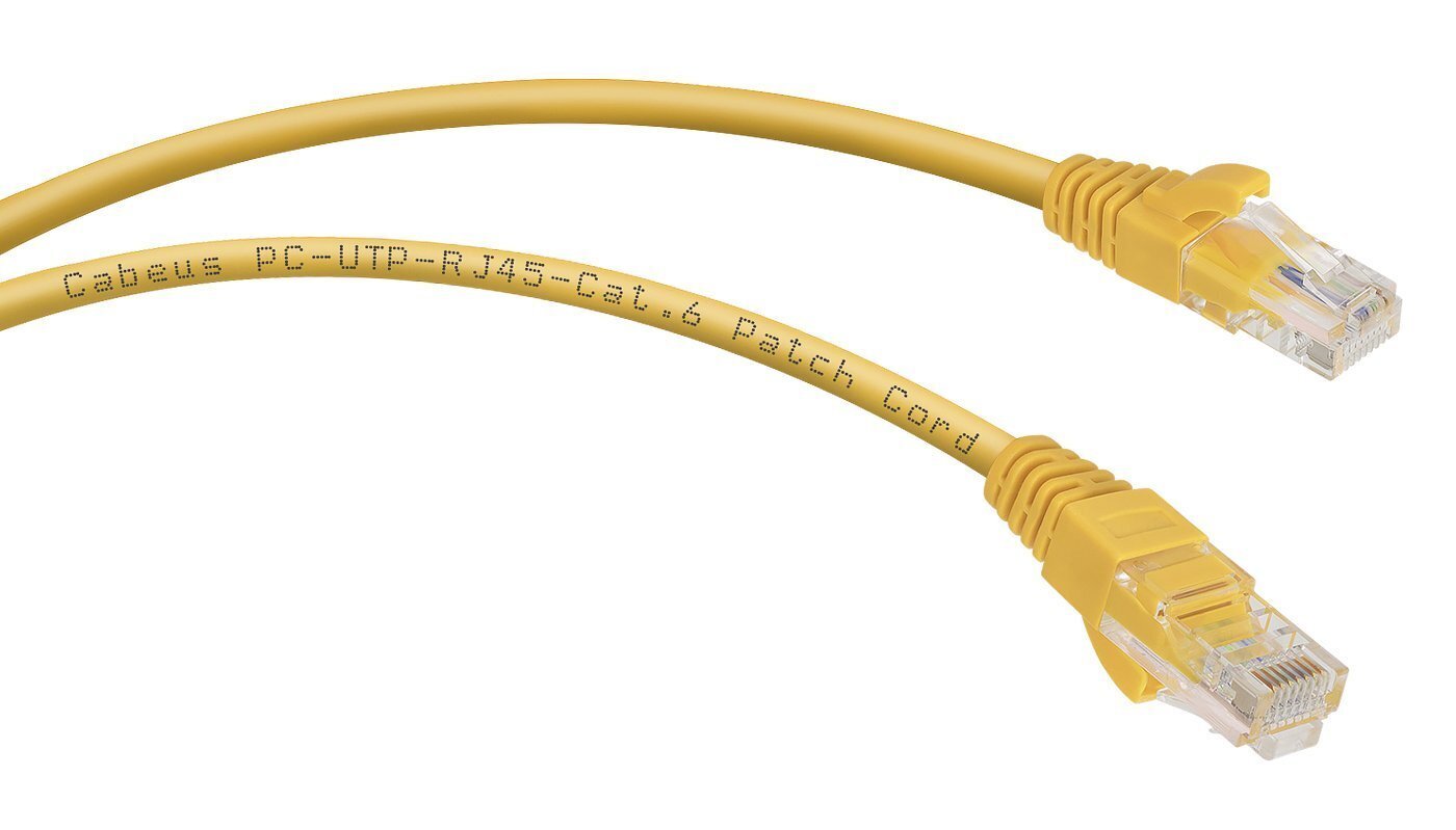 Неэкранированный патч-корд Cabeus U/UTP, категория 6, 2xRJ45/8p8c, желтый, PVC, 5м PC-UTP-RJ45-Cat.6-5m-YL