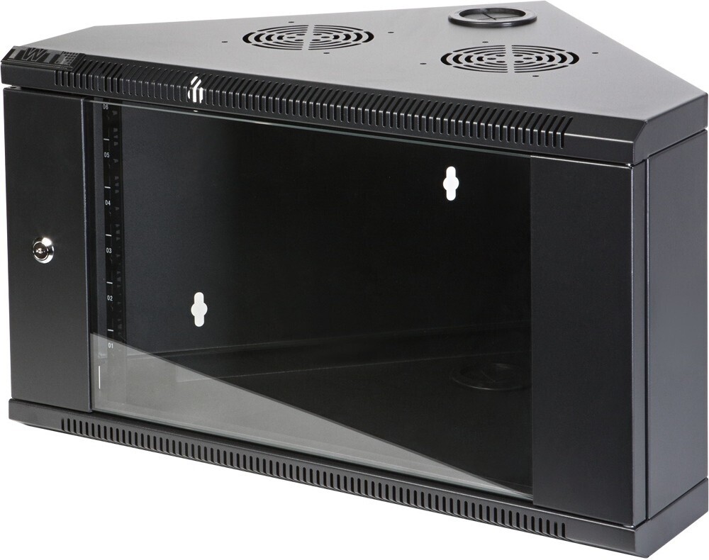 Шкаф настенный угловой, 6U 600×430, стеклянная дверь, черный, I -CBWTG-6U-6×4-BK TWT