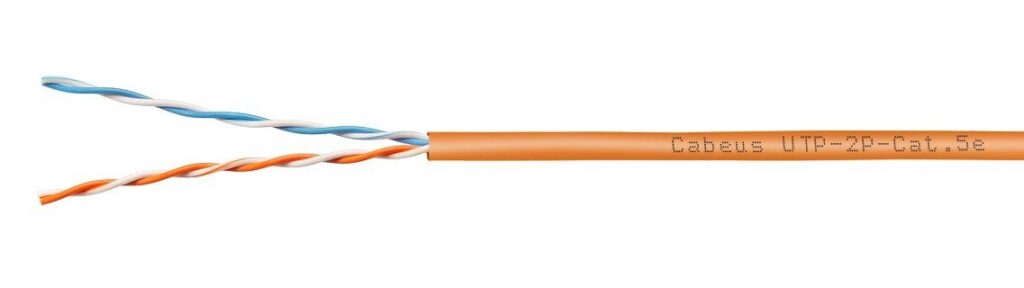 Кабель витая пара Cabeus UTP-2P-Cat.5e-SOLID-LSZH-OR-500 UTP (U/UTP), категория 5e, 2 пары (24 AWG), одножильный, LSZH нг(А)-HF, оранжевый, 500м 12216c