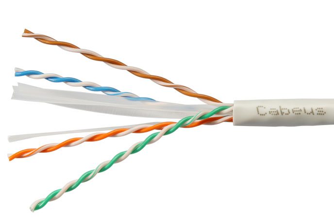Кабель витая пара UTP (U/UTP) Cabeus категория 6, 4 пары (23 AWG), одножильный, нг(А)-LSLTx, серый UTP-4P-Cat.6-SOLID-LSLTx-GY-100