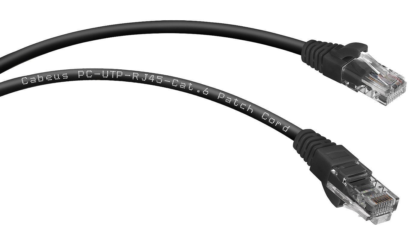 Неэкранированный патч-корд Cabeus U/UTP, категория 6, 2xRJ45/8p8c, черный, PVC, 1.5м PC-UTP-RJ45-Cat.6-1.5m-BK