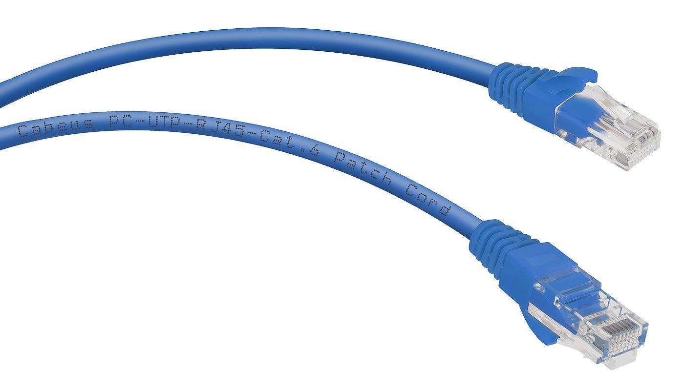 Неэкранированный патч-корд Cabeus U/UTP, категория 6, 2xRJ45/8p8c, синий, PVC, 2м PC-UTP-RJ45-Cat.6-2m-BL