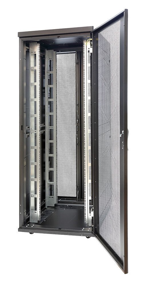 Шкаф Racknet S3000 47U 800 x 1000, передняя дверь перфорированная одностворчатая, задняя дверь перфорированная двустворчатая, черный 60F-47-8A-34BL Eurolan