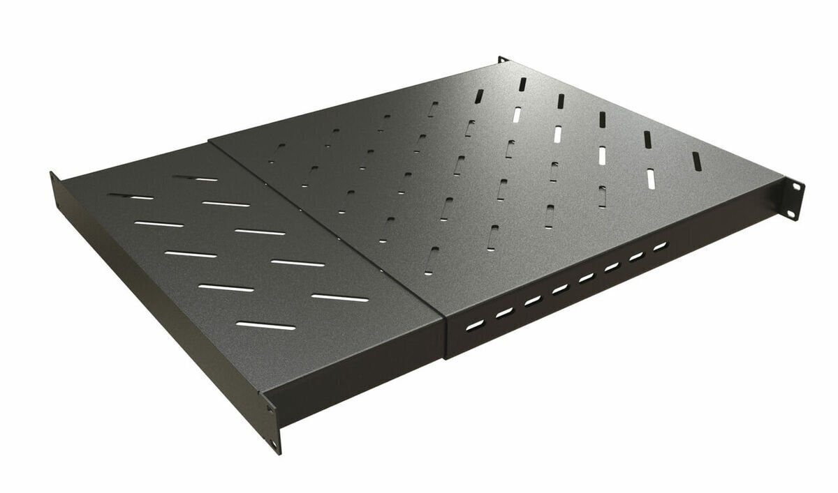 Cabeus SH-J018-SS-600-100KG-BK Полка 19″ перфорированная глубиной 600-1000 мм для напольных шкафов и открытых стоек, усиленная до 100кг, цвет черный (RAL 9004) 11249c