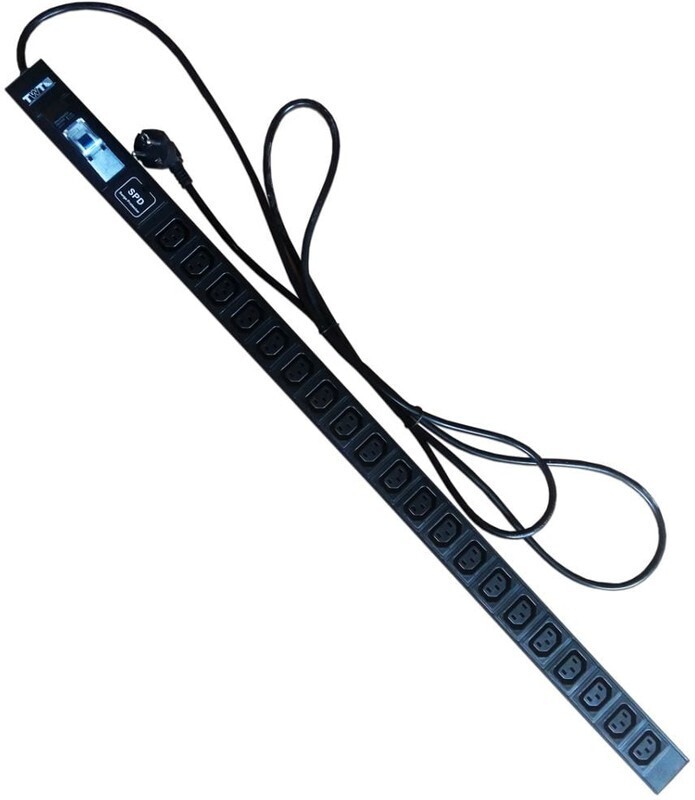 Вертикальный блок розеток, 20xC13, 250V, 16A, шнур 3 метра, вилка Schuko TWT-PDV-20C3-GP