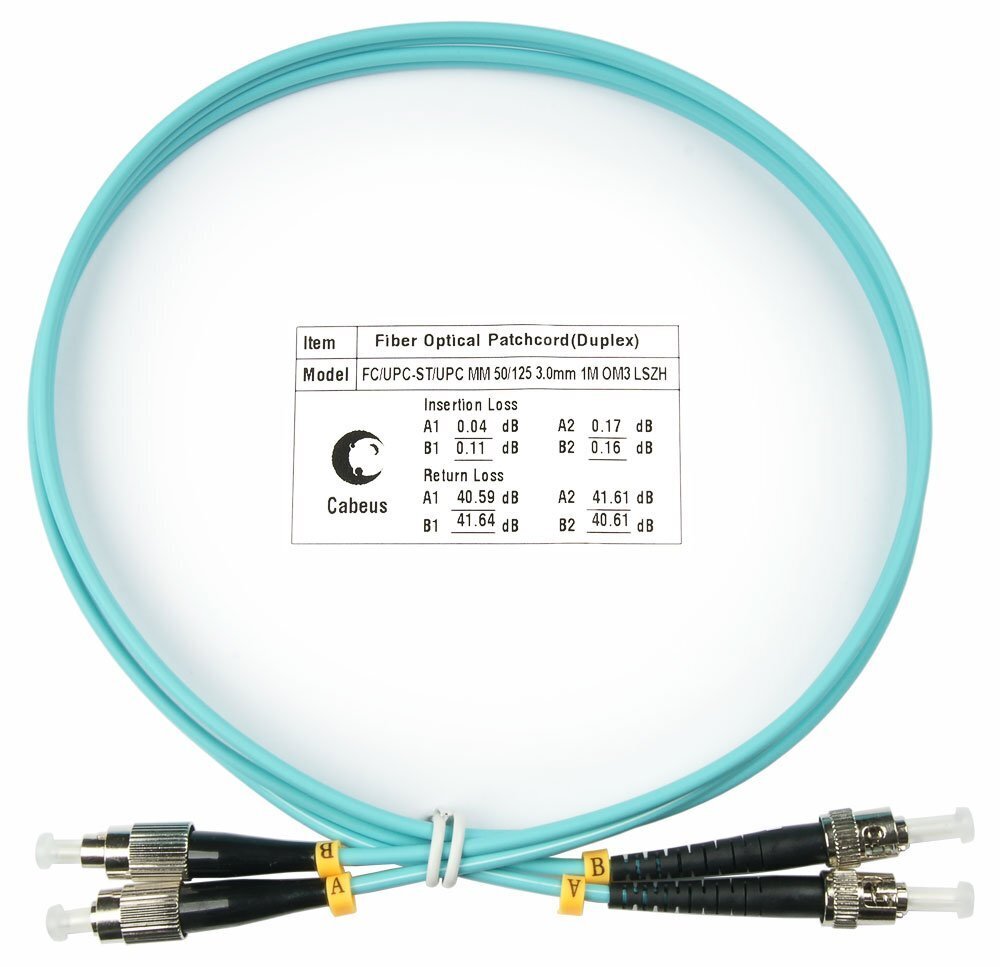 Cabeus FOP-50-FC-ST-15m Шнур оптический duplex FC-ST 50/125 mm OM3 15м LSZH 8457c